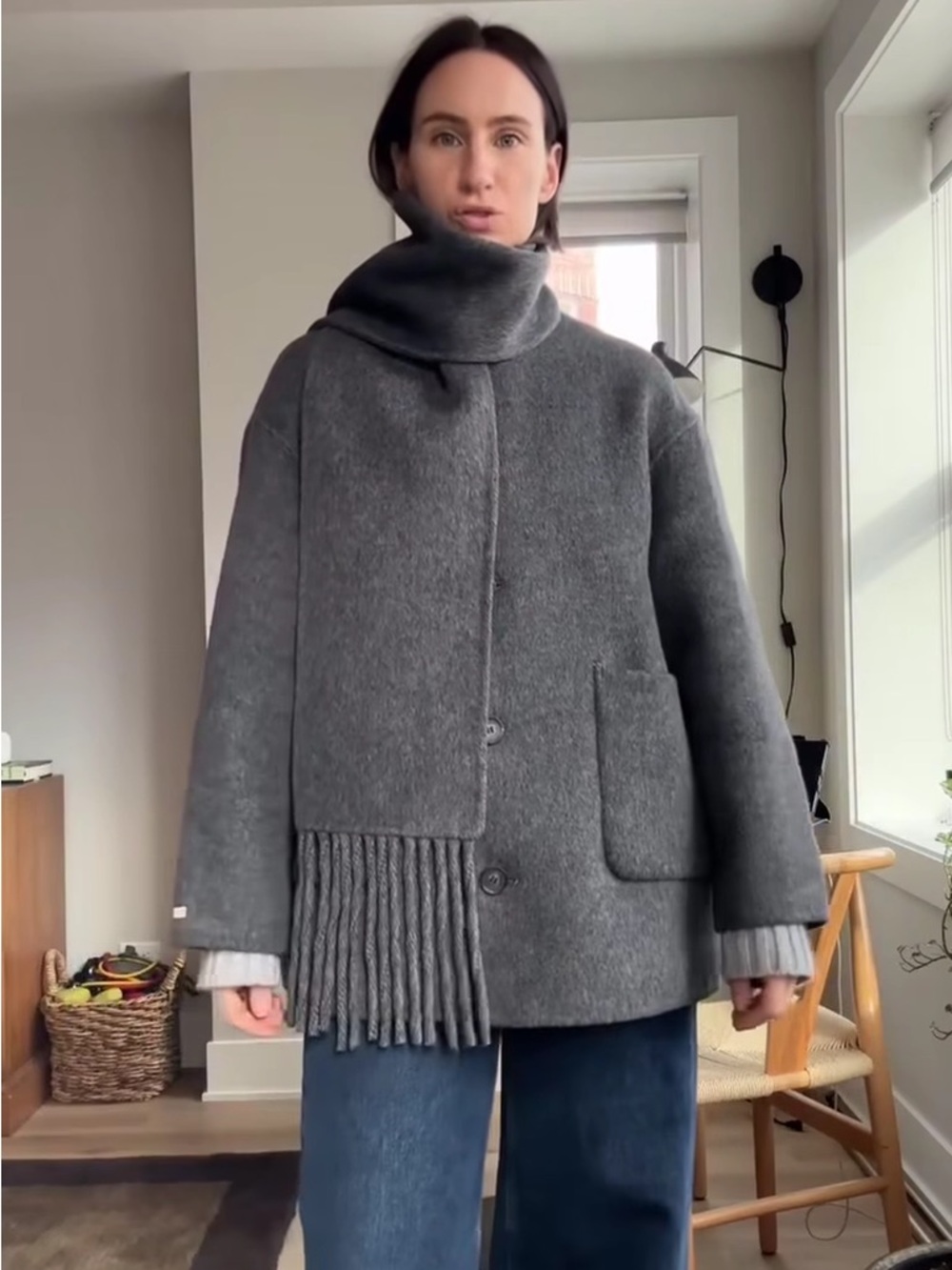 Wool scarf and coat in grey